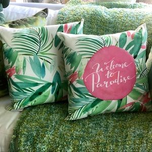 New! “Welcome to Paradise” Tropical Green Pink White Outdoor Indoor Pill…